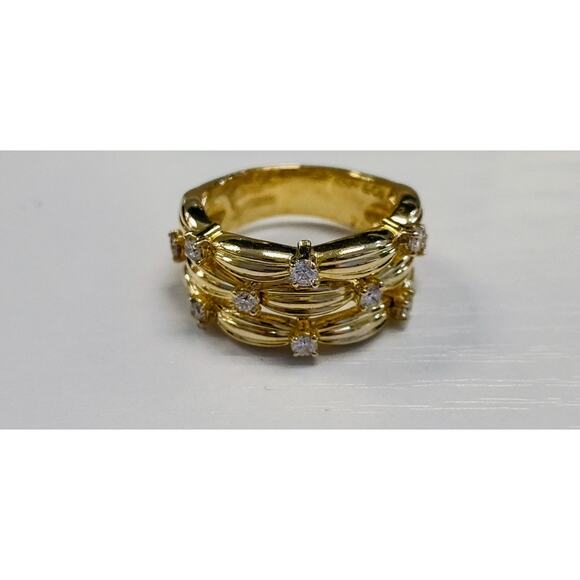 Tiffany & Co. 1992 18kt Yellow Gold Ring Size 6.75 Diamond Basket Weave 9.7 Gram - Picture 1 of 6